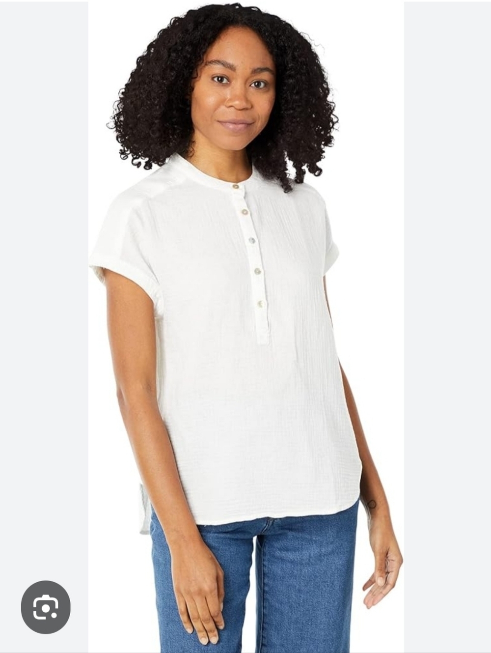 Women's White Short-Sleeve Button Henley Top